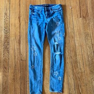 Lucky Ripped Skinny Jeans. Star pattern.